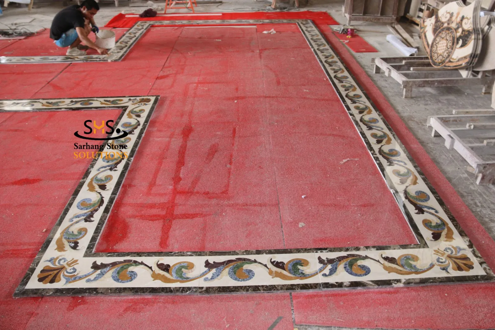 European Style Waterjet Marble Inlay Border Designs for Floor