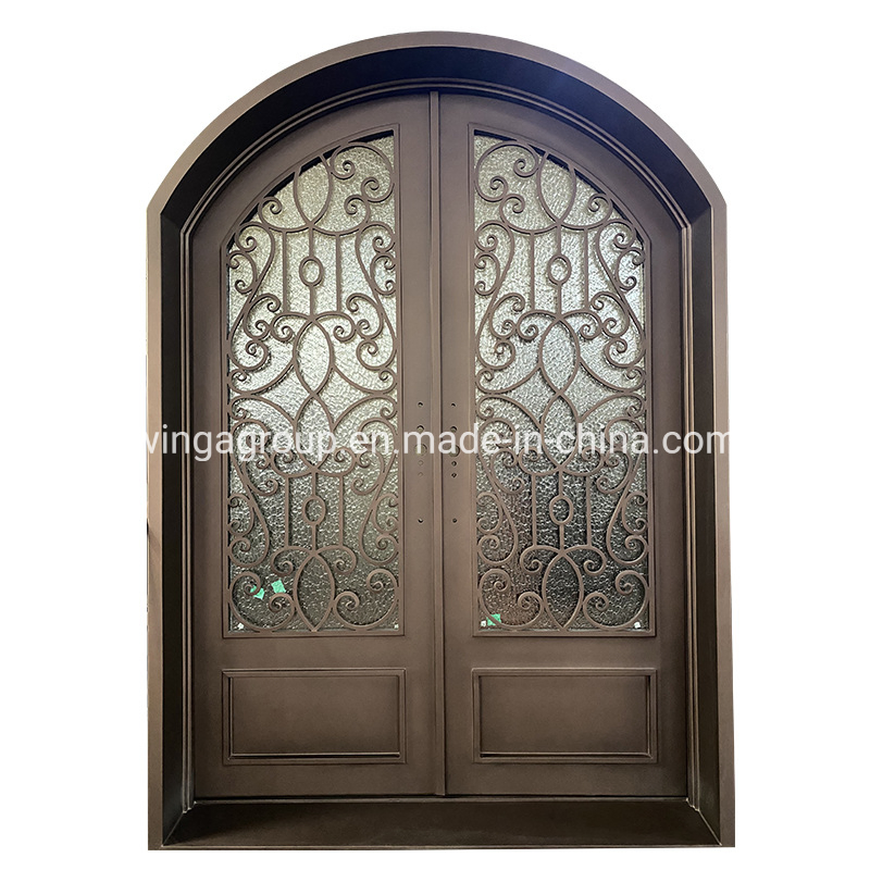 Popular America with Mosquito Net Open Glass Double Dual Leaf Steel Door Front Entry Security Wrought Iron Metal Steel Gate Door