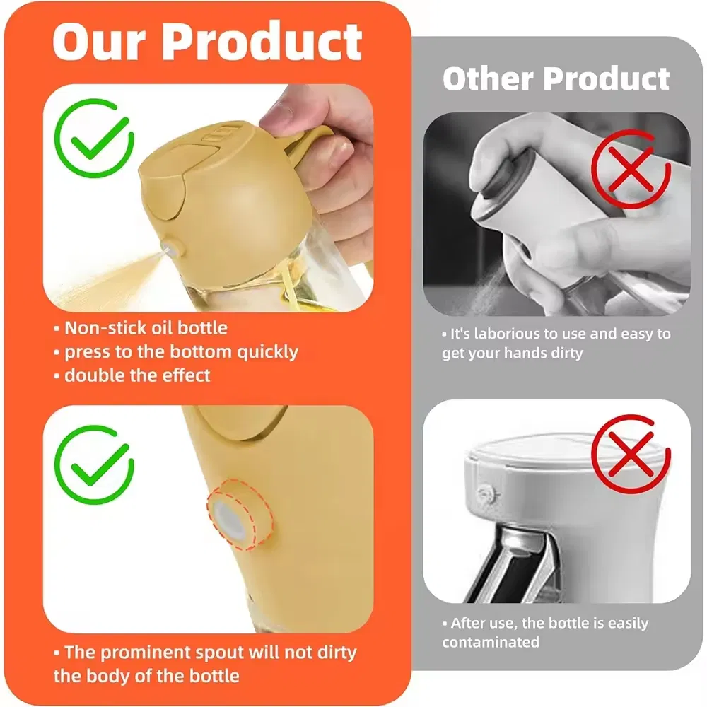 2024 New Design 470ml Mist 2 in 1 Olive Oil Dispenser Bottle Premium Glass Oil Spray Bottle Oil Sprayer for Cooking