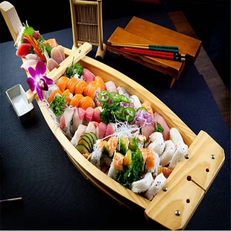 2024 High Quality Eco-Friendly Sushi Tools Wooden Sushi Boat Set