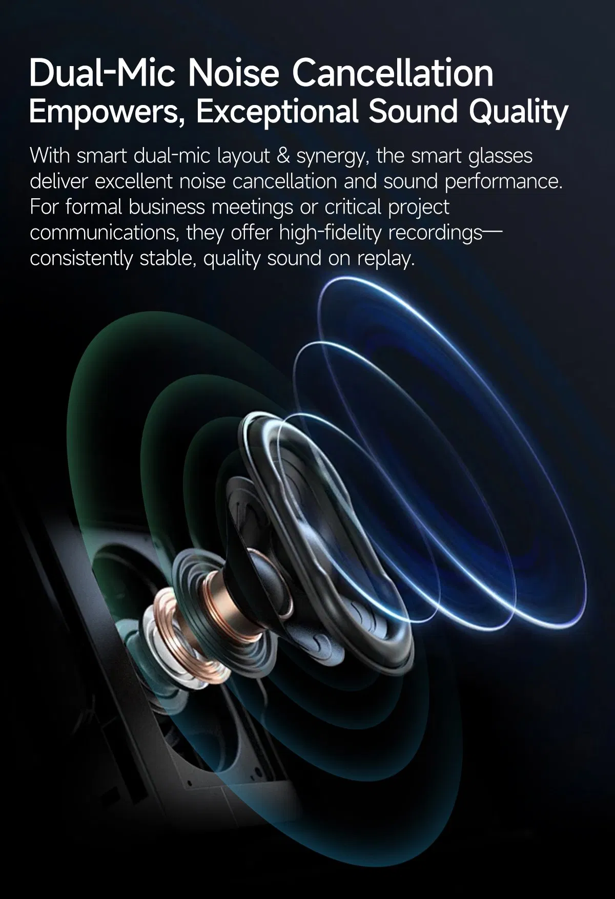 Wireless Sync Noise Reductable Easily-Controlled Smart Bluetooth Glasses with CE