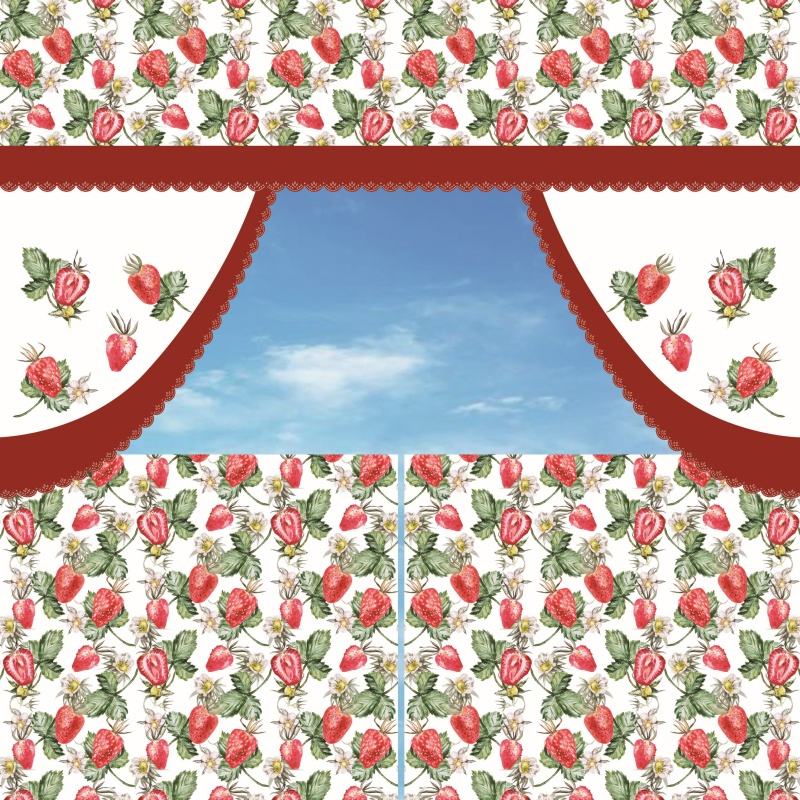 3PCS/Set Purple Grape Digital Print Waterproof Polyester Kitchen Curtains