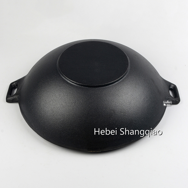 Chinese Traditional 2 Handle Deep Frying Pan Pre-Seasoned Cast Iron Wok