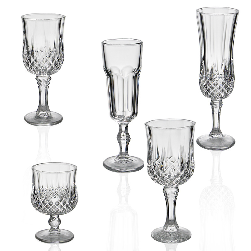 European Style Transparent Crystal Vintage Embossed Goblet Wine Glasses Cup