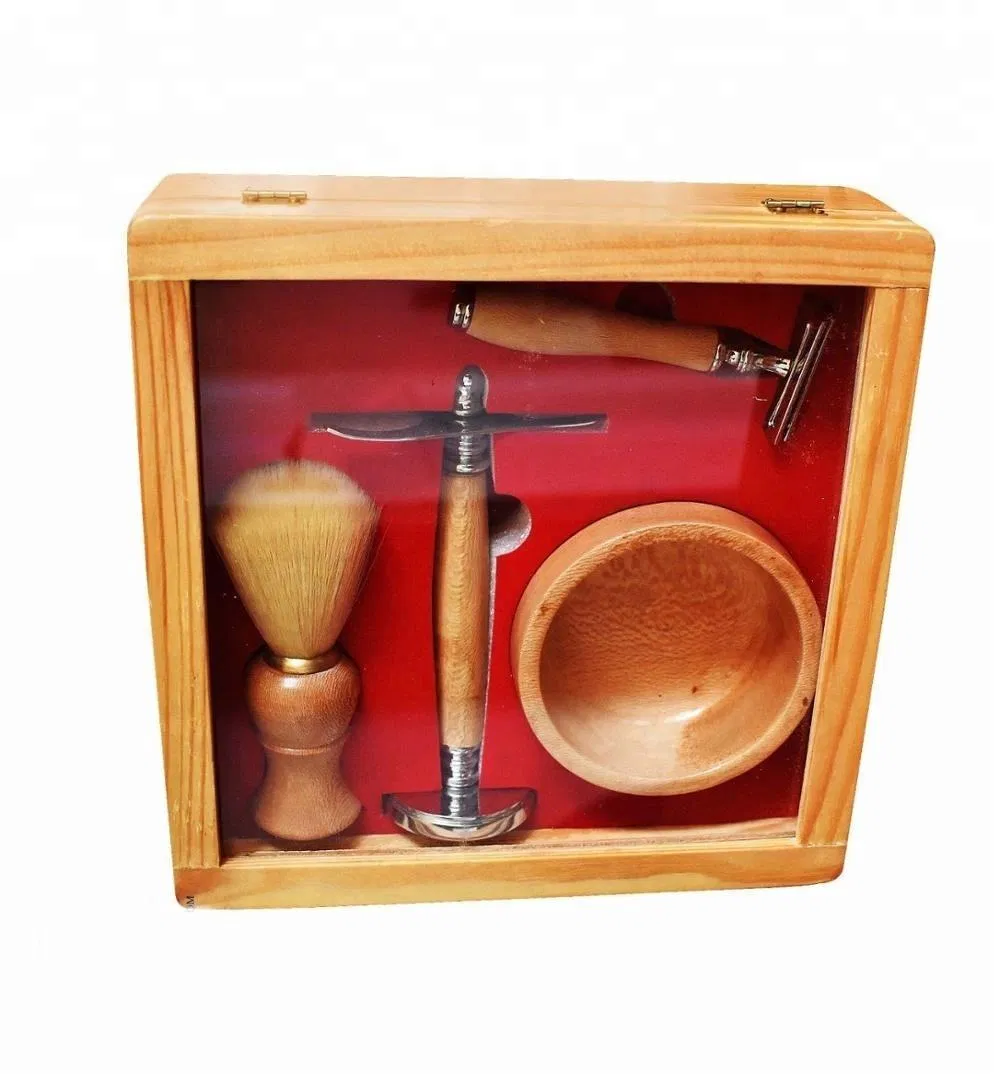 Wooden Shaving Kit with Synthetic Brush / Shaving Care Cleaning Kit