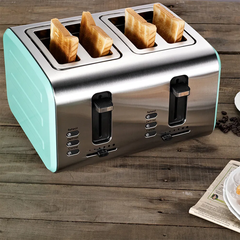 Retro 4 Slice Toaster Home Multifunctional Breakfast Machine Heating Toaster Wide Slot 6 Settings