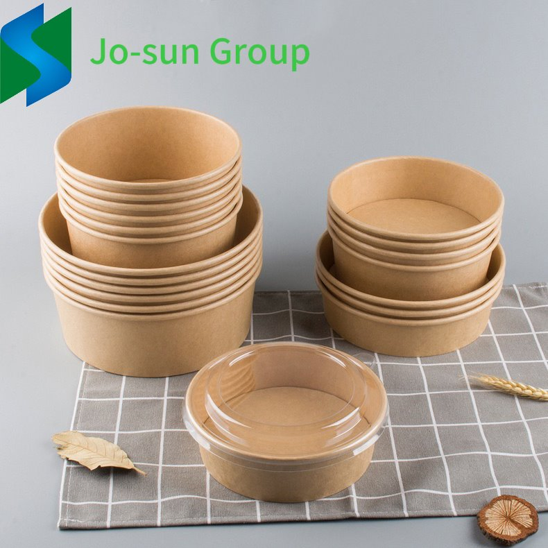 Jo-Sun Disposable Custom Printing Food Packing Box Container Salad Bowls Kraft Paper Bowl with Lid