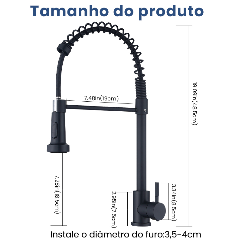 360 Degree Rotating Pull out Spring Sink Mixer Water Tap Blackened 201 Stainless Steel