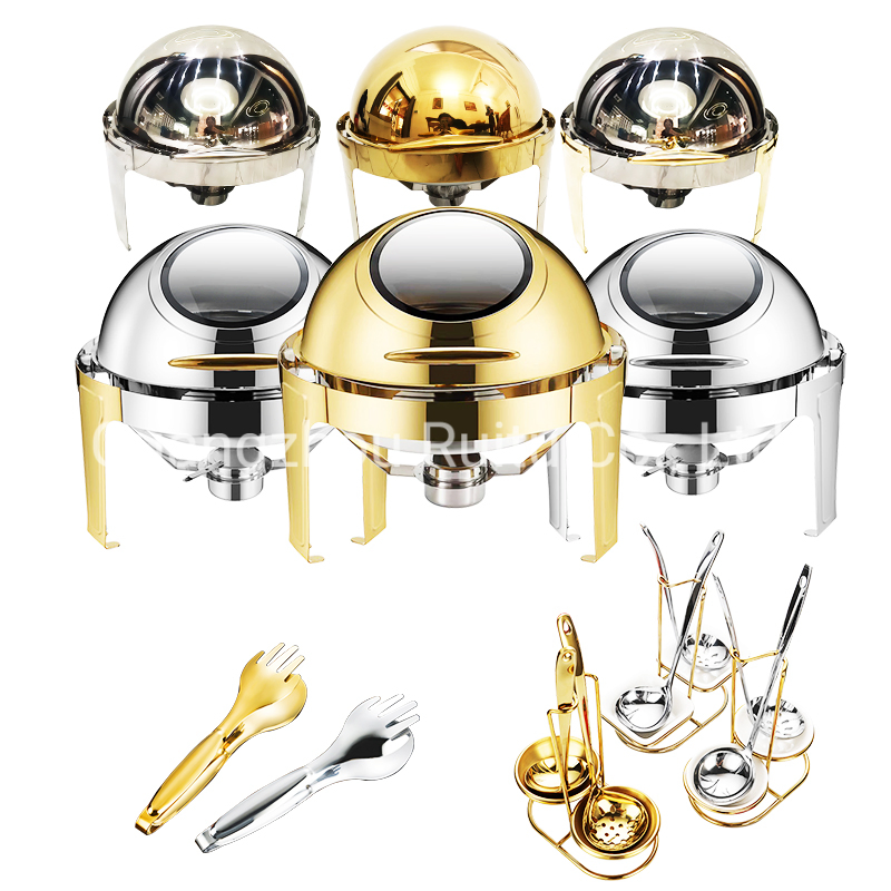 Dubai South Africa Kenya Tanzania Nigeria Silver Mixed Gold 3 Compartment Insert Tray Food Warmer Candle Fuel Heating Hotel Restaurant Equipment Chafing Dish