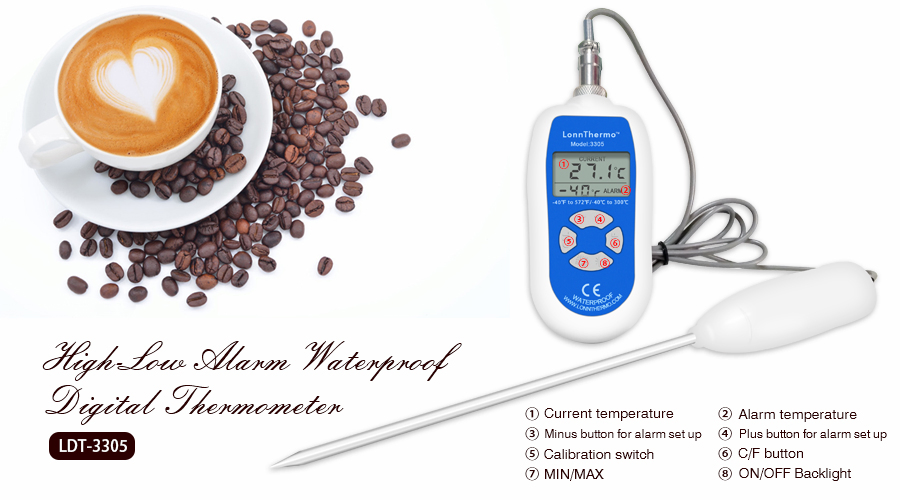 High Accuracy Waterproof Digital Food Thermometer Ldt-3305 with Temperature Alarm