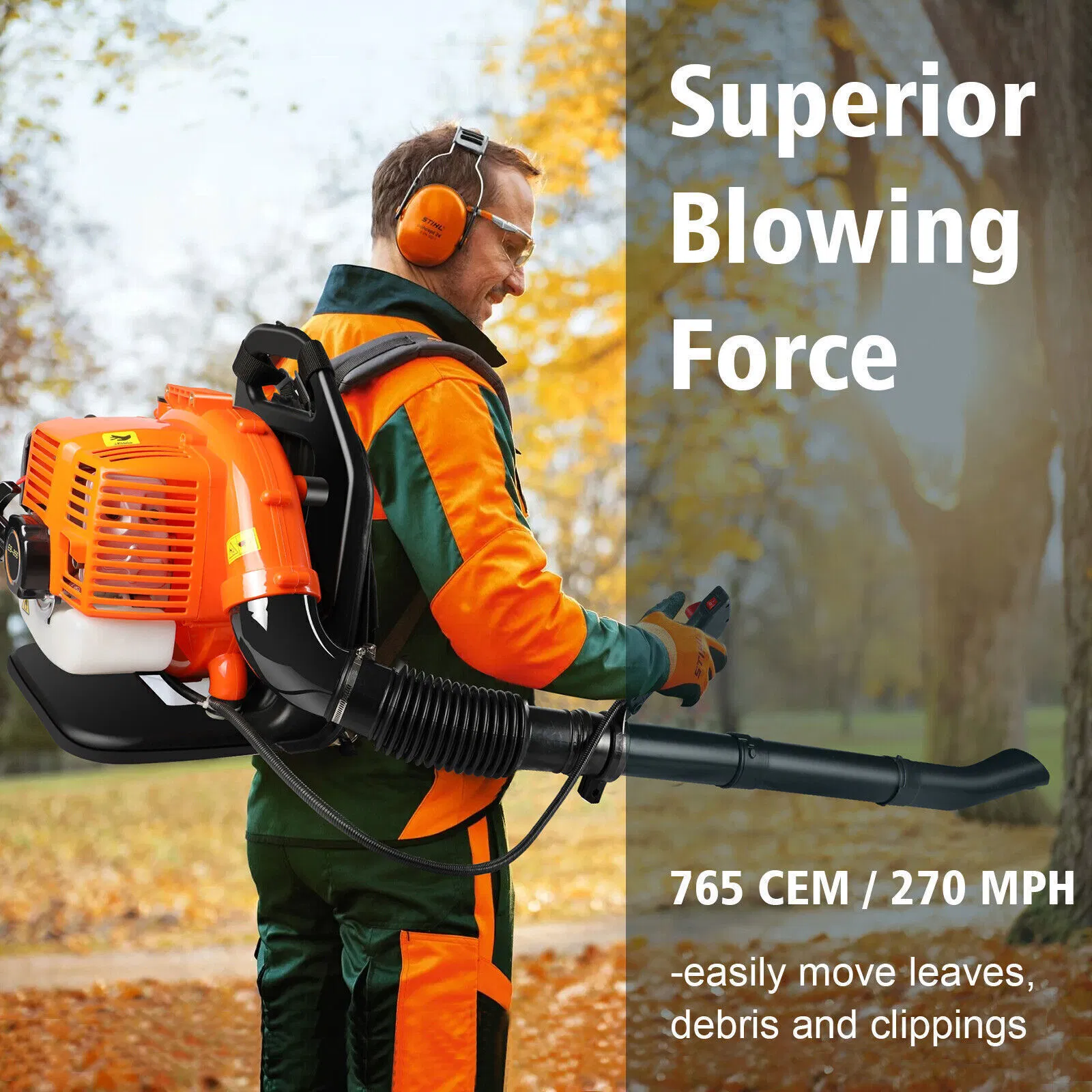 43cc Garden Yard Petrol Leaf Blower Powerful 2 Stroke Air Cooled Engine