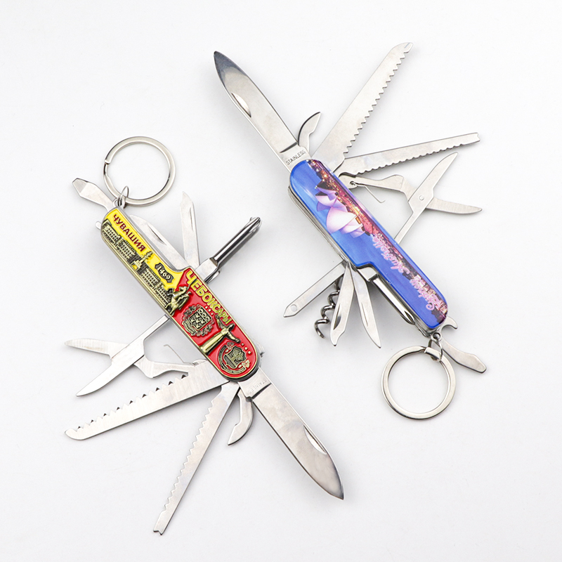 Manufacturer Custom Logo Stainless Steel Souvenir 11 in 1 Multifunction Folding Pocket Knife Keychain