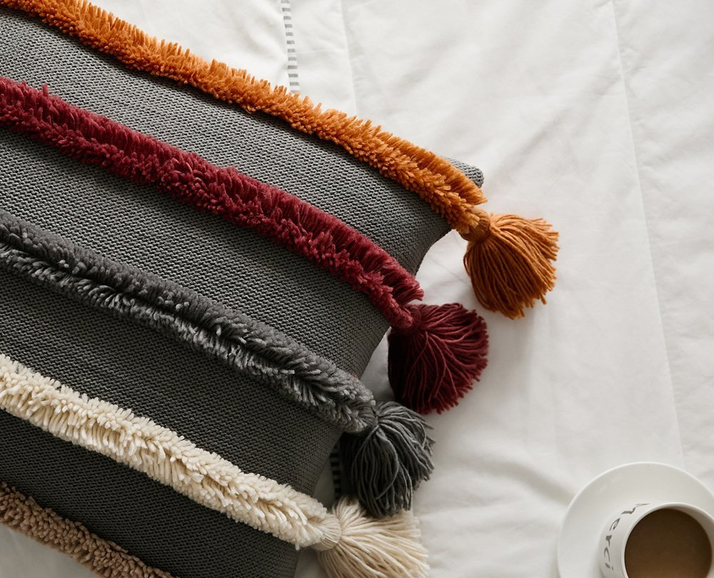 Nordic Cozy Outdoor Knitted Tassels Decorative Throw Pillow