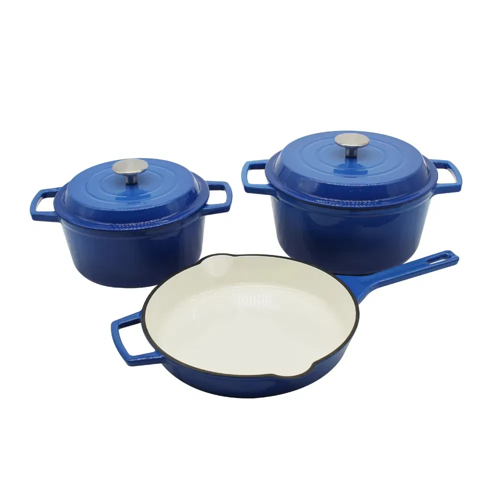 Wholesale High Quality Cast Iron Cookware Set Customize Blue Enamel Pots and Pans Cooking Pot