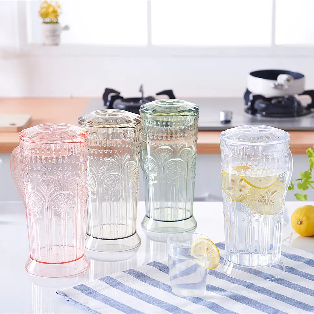 Fancy Flower Pattern Household 2000ml Clear Plastic Cold Water Jug Container for Summer