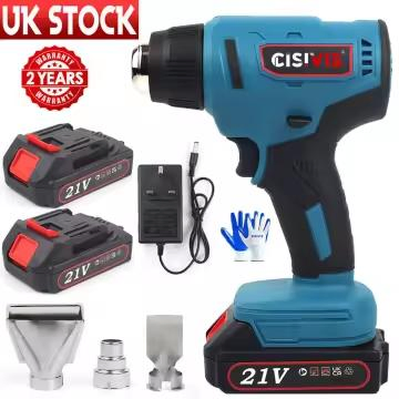 21V Cordless Heat Gun Hot Air Gun Dual Temperature 4 Nozzles Tool