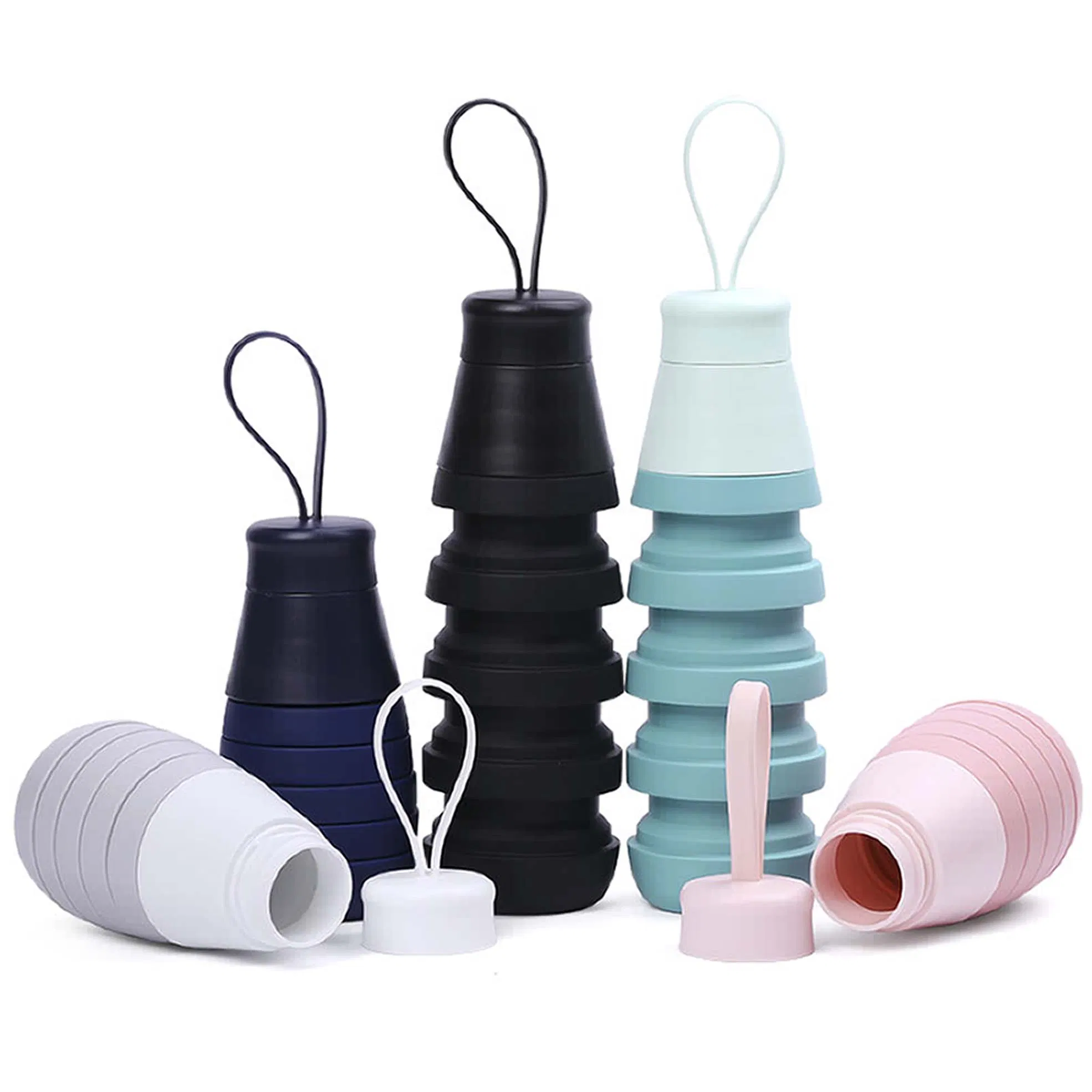 500ml Foldable Collapsible Sports Travel Drinking Silicone Water Bottle with Custom Logo