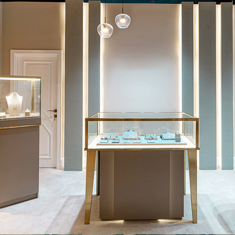 Custom LED Jewelry Showcase Display with Tempered Glass for Commercial Retailer Shop Interior Design