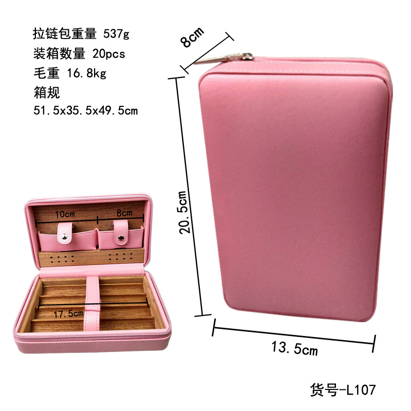 Pink Lady Leather Cedar Cigar Pack Box for Four Cigars and Accessories
