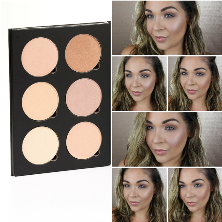 Professional Quality Powder Highlighter Makeup Palette 6 Shades Glow Kit