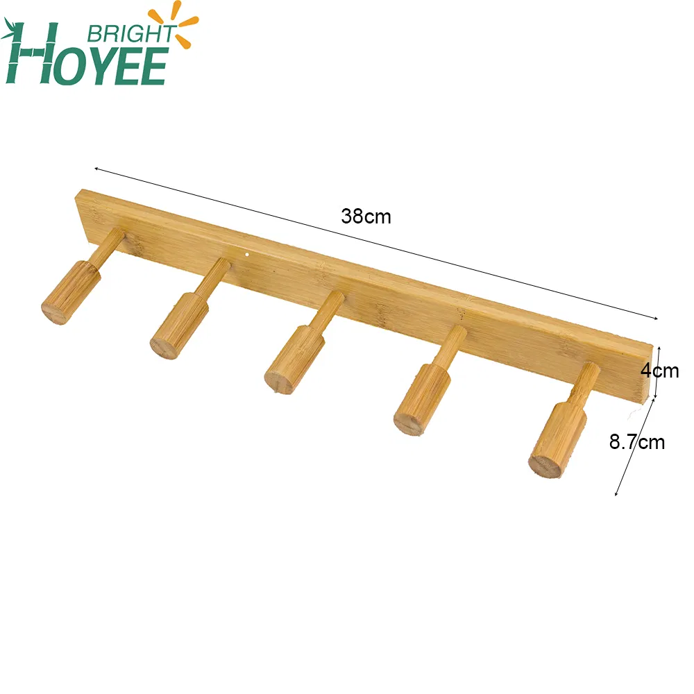 New Wall-Mounted Bamboo Bathroom Towel Rack with 5 Hooks