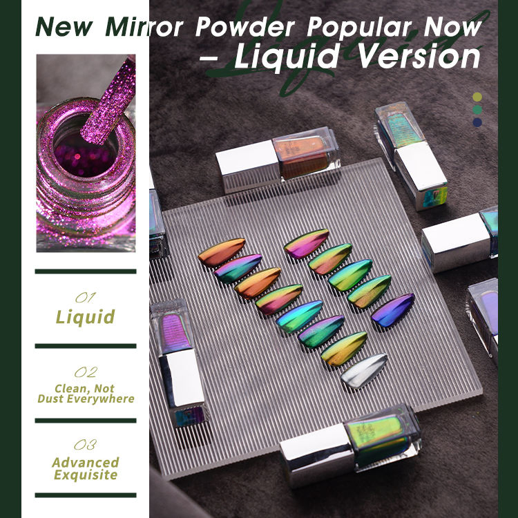 Colored Mirror Effecting Liquid Nail Polish Magic Mirror Powder Liquid Mirror Effect Aurora Chrome Magic Aurora Liquid Powder