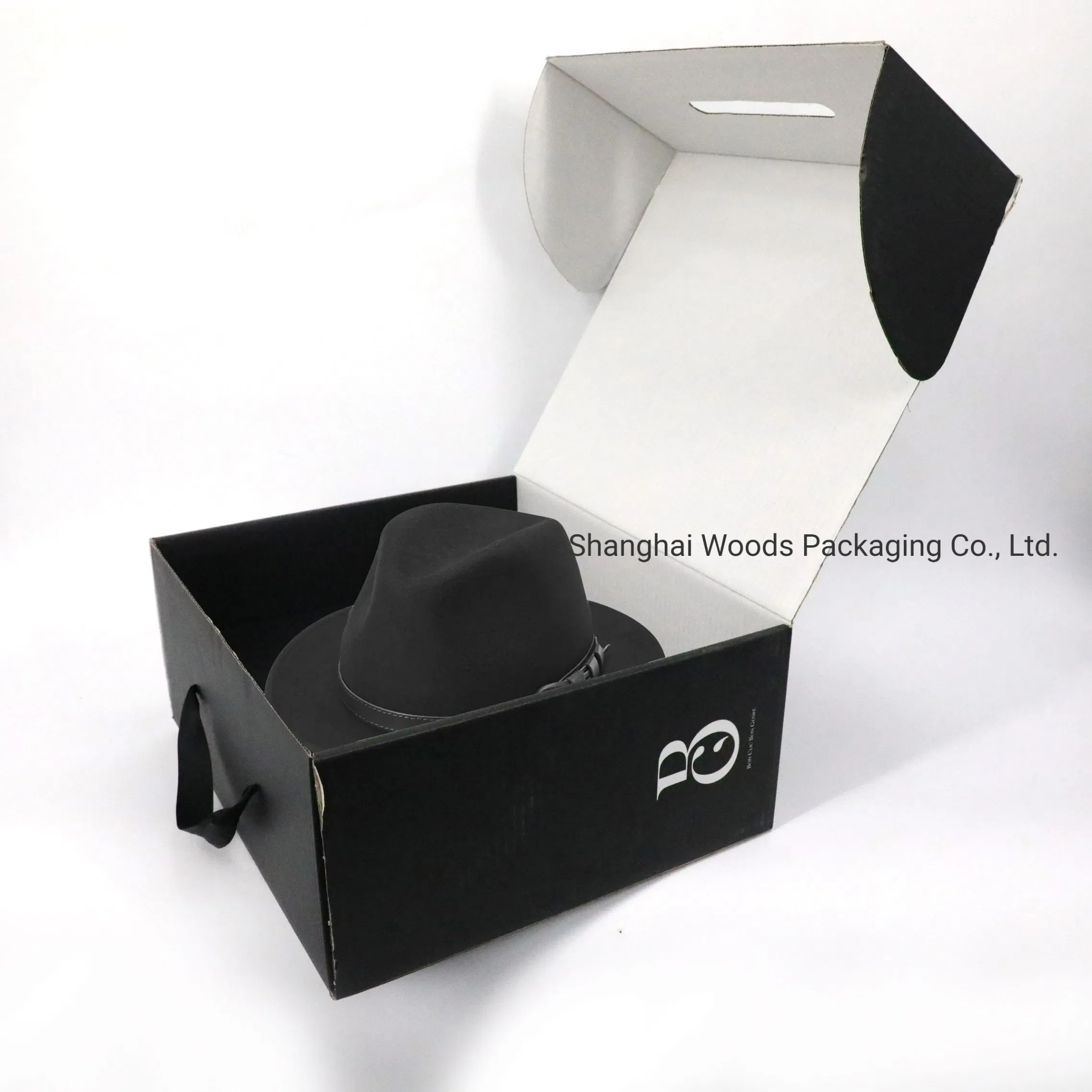 Hat Black Packaging Corrugated Paper Mailer Printing Garment Packaging Boxes with Handle