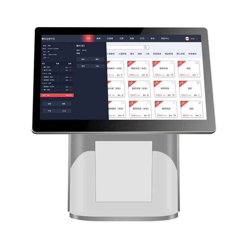 Most Popular 15.6 Inch All-in-One POS System with Dual Touch Screen and Printer Desktop Cash Register Machine for Restaurant