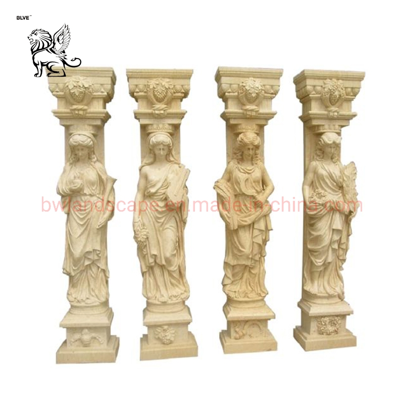 Modern Decorative Villa Garden Hand Carved Natural Stone Rome Lady Statue Marble Pillar Column