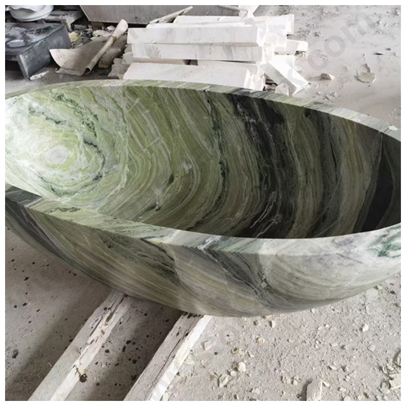Chinese Floor Standing Oval Shangri La Green Marble Bathtub