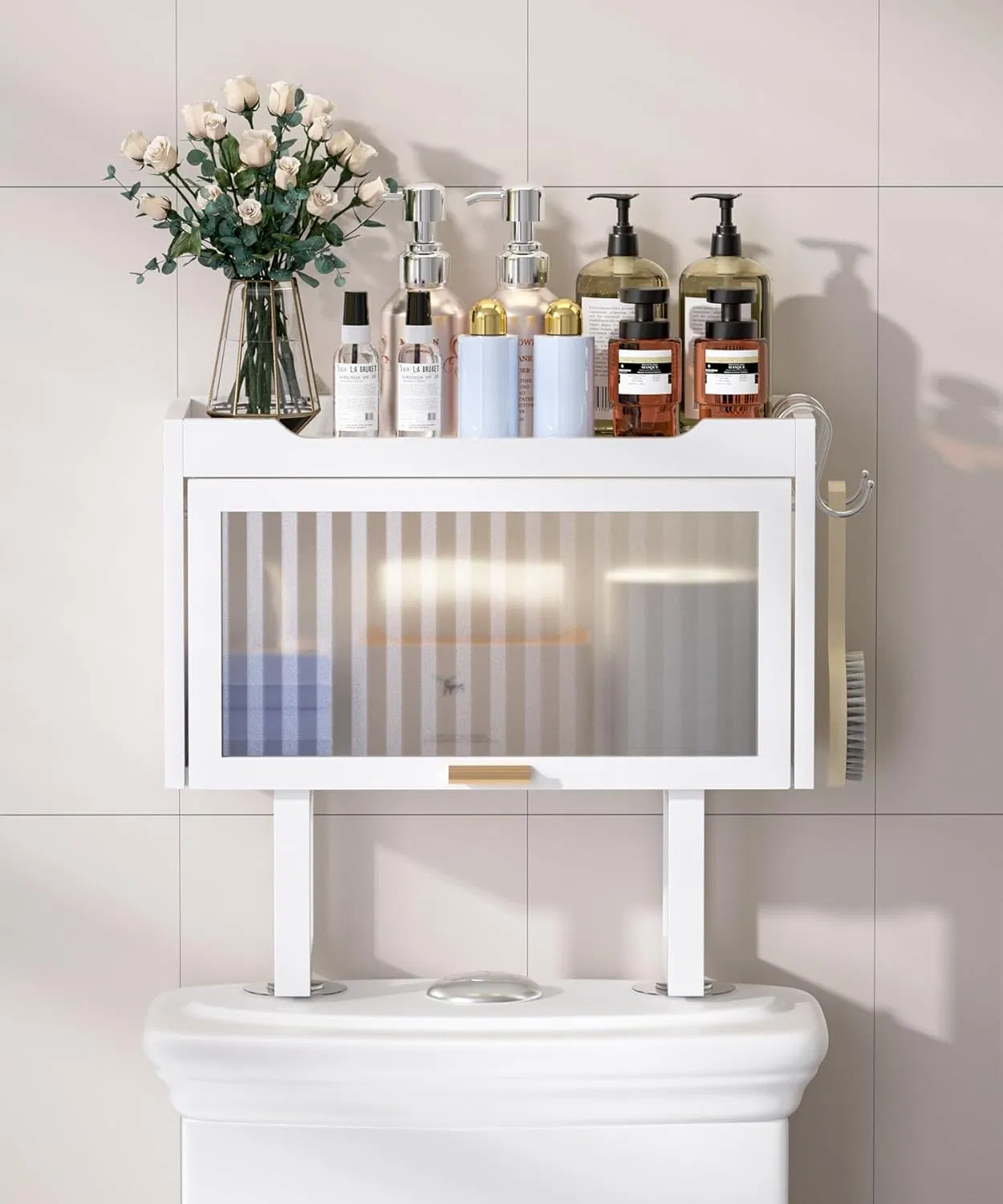 Bamboo Household Bathroom with Transparent Door Cover and Storage Rack