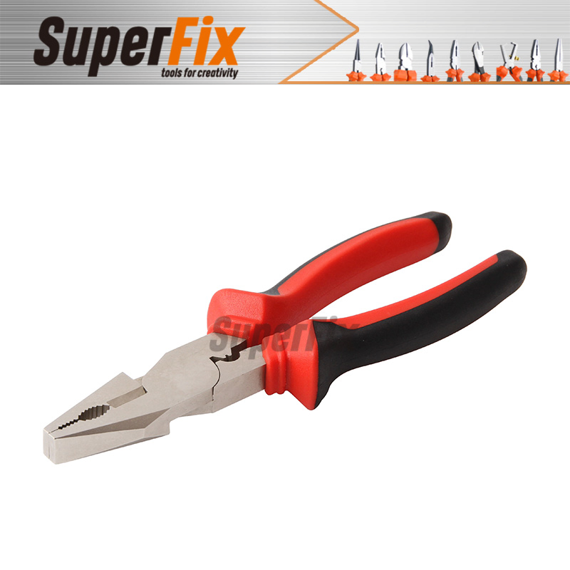 Alicate Professional Plier with PVC Handle, Polish Finish, Carbon Steel, Funcitonal/Cutting/Twisting/Clamping, Combination Pliers