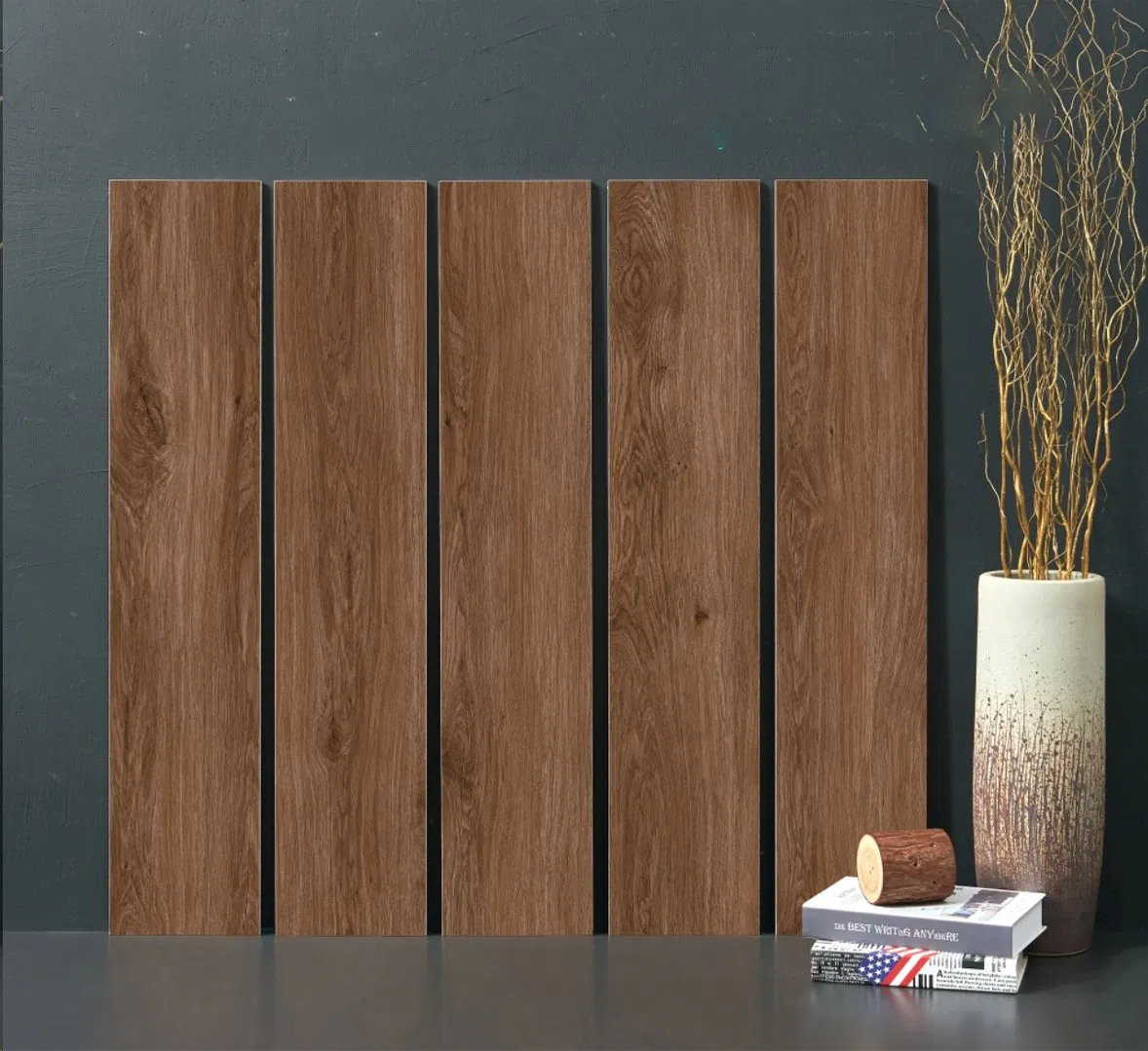 Dark Colour Matte Surface Wood Look Rustic Tile Promotion Price for Resell