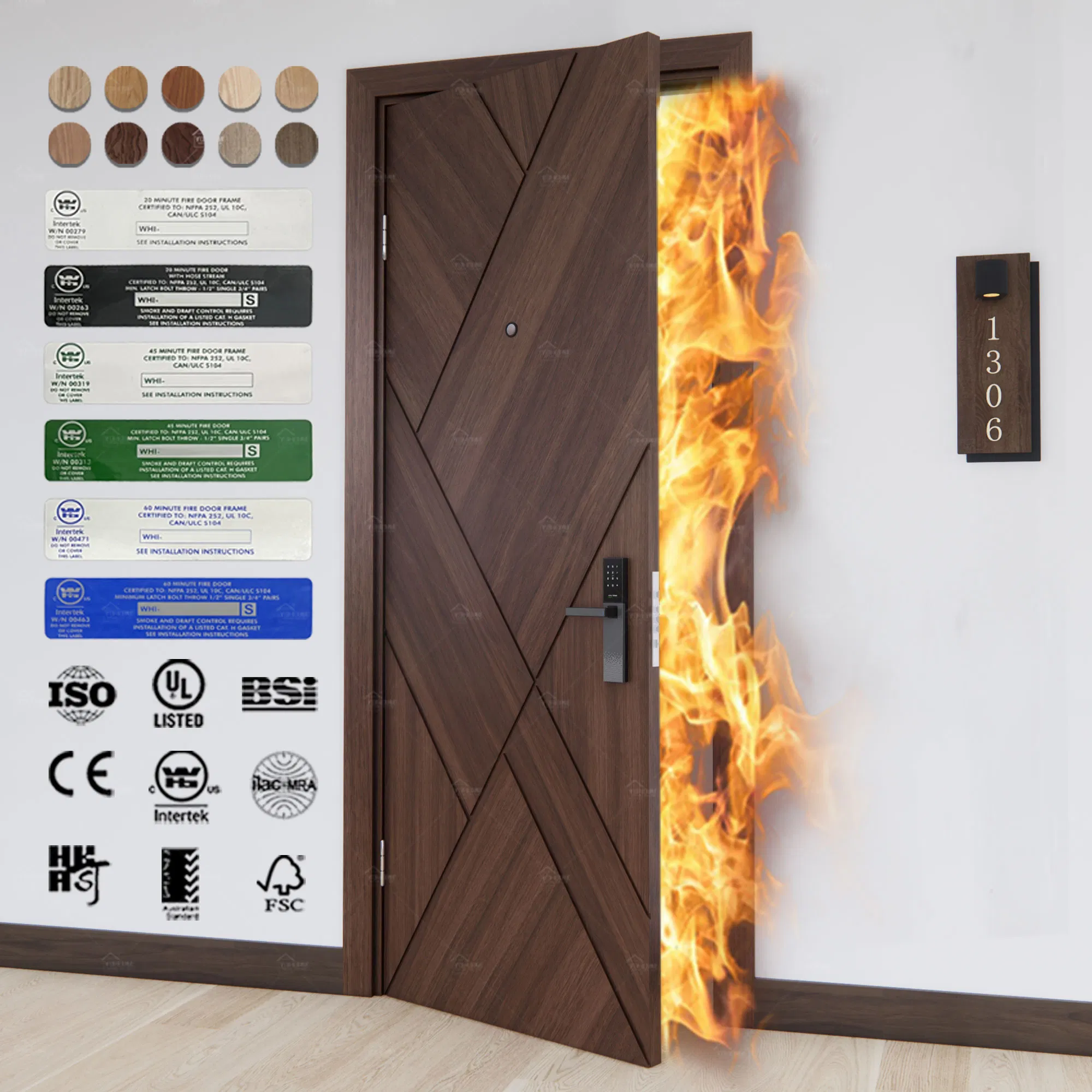 China Top Fire Door Factory Customized Italian Fire Wood Door En Certified Fd30 Fd60 Fd90 Fd120 Interior Fireproof Engineering Wooden Fire Rated Doors