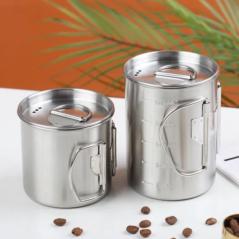 Stainless Steel Camping Travel Mug with Lid Folding Handle Outdoor Cup Tg001_12