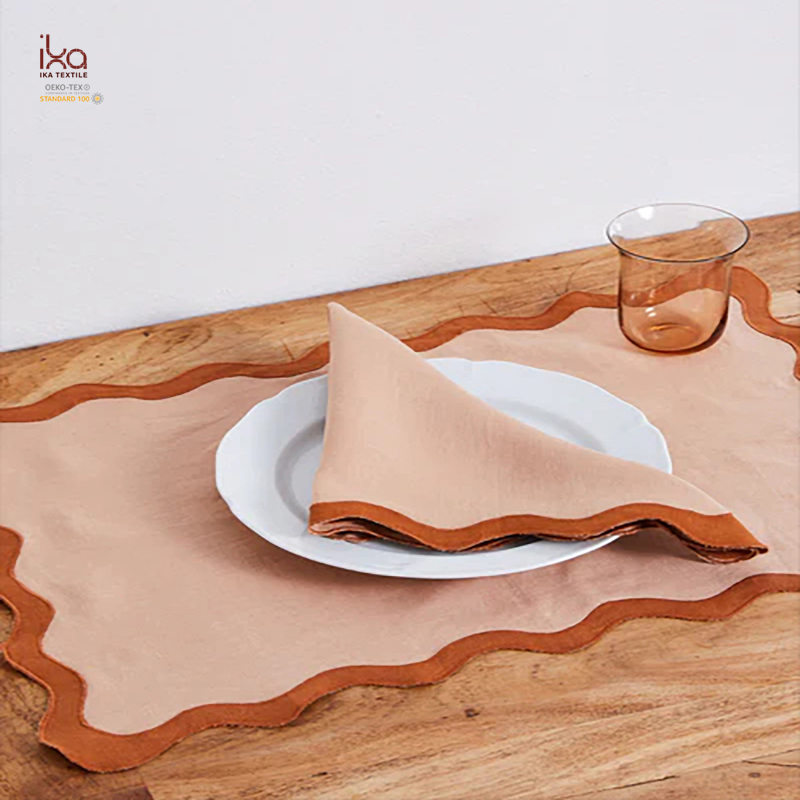 Irregular Red Blue Black Gold White Scalloped Cloth Decorative Woven Color Embroidered Linen Custom Printed Table Napkins