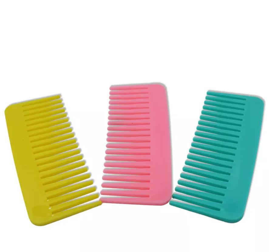 Custom Logo Colorful Plastic Flat Hair Brush Wide Tooth Comb