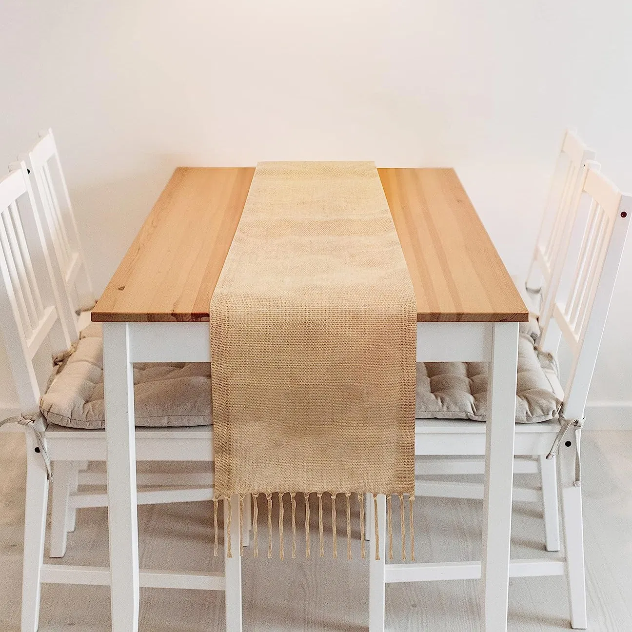 Natural Rustic Jute Burlap Table Runner with Tassels Runner