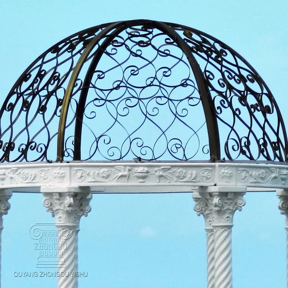 White Marble Gazebo with Columns and Balustrade for Garden Decoration