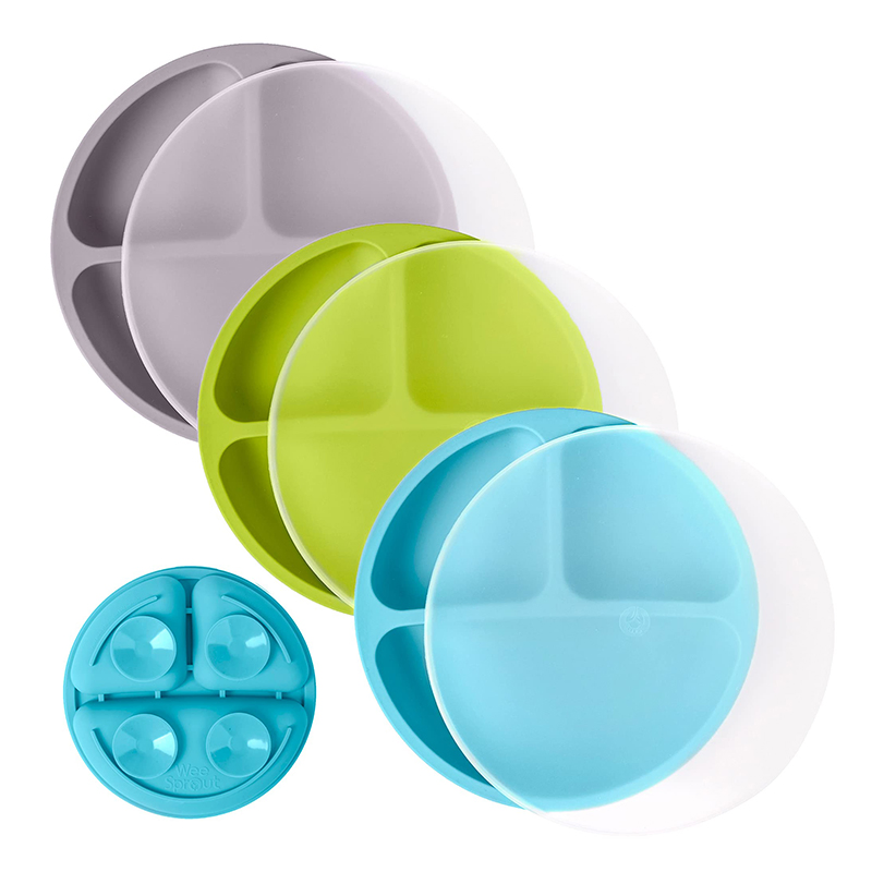 Custom BPA Free Silicone Baby Plate Soft Silicone Sucker Bowl Plate with Lid for Kids