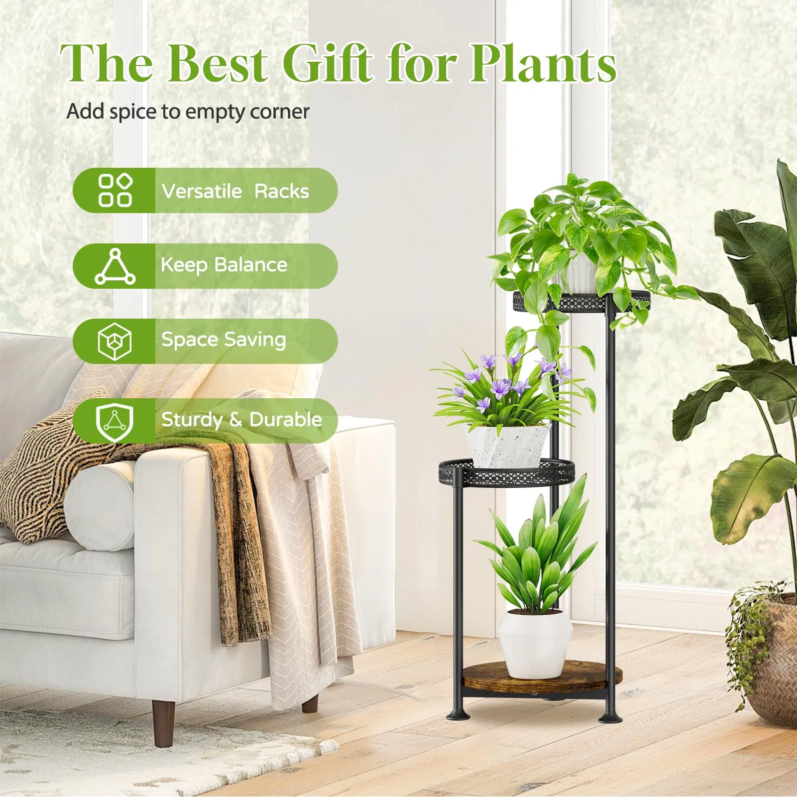 Plant Stand Indoor Outdoor Clearance, 3 Tier Metal Corner Plant Stands Shelf Holder, Tierd Stand Flower Shelf Display Rack for Living Room Balcony Garden