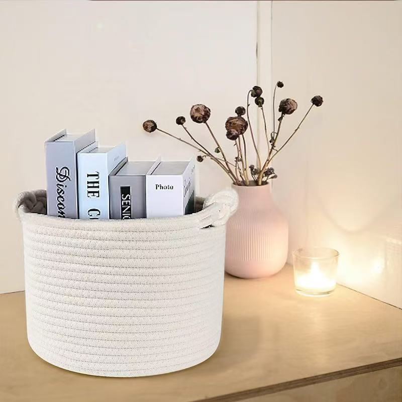 Newest Designed Eco-Friendly Cotton Rope Woven Storage Basket Handmade for Basket for Blankets Living Room Storage Basket