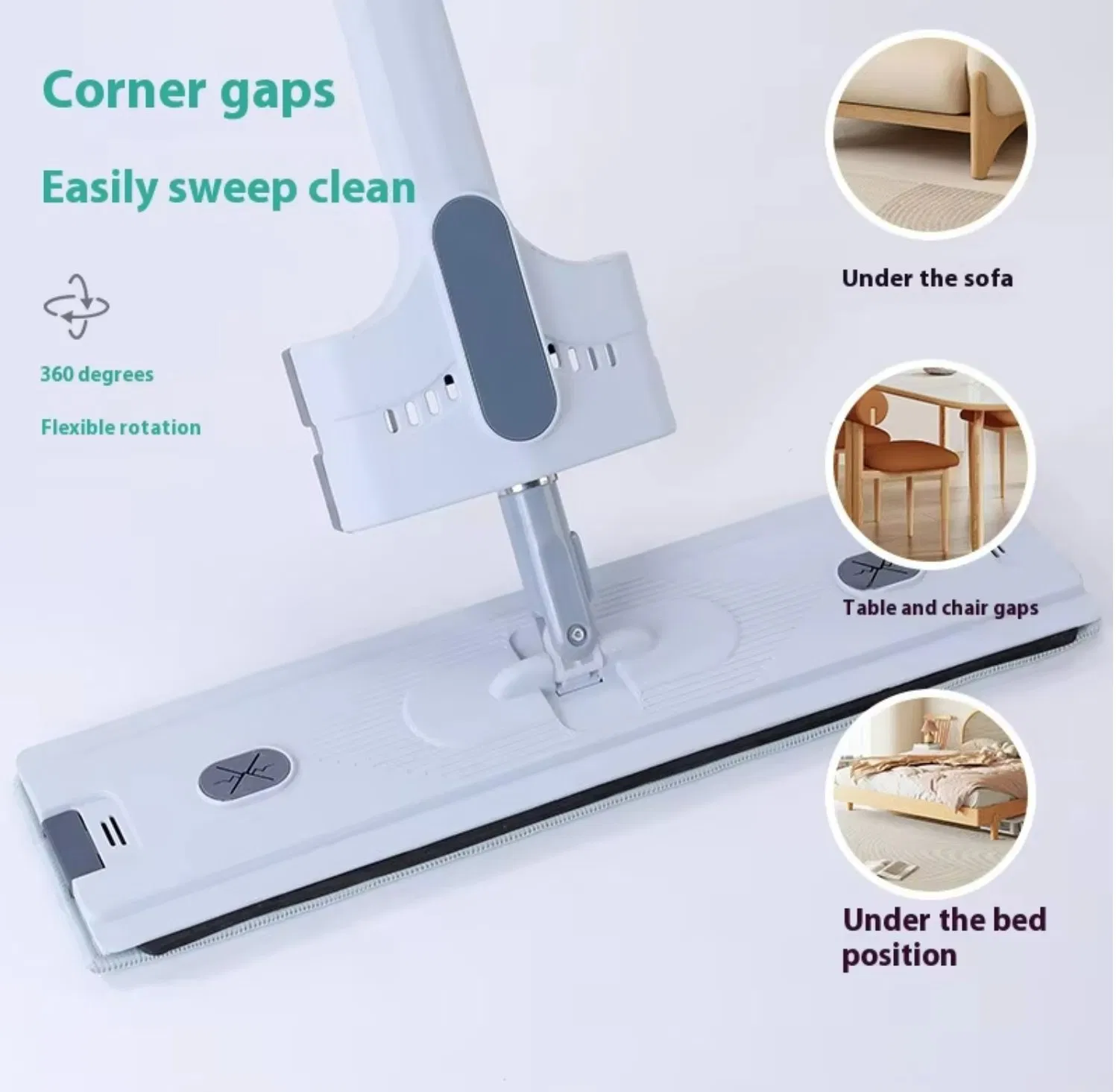 Hand-Free Extensible Washing Water Squeeze Microfiber Flat Mop for Cleaning
