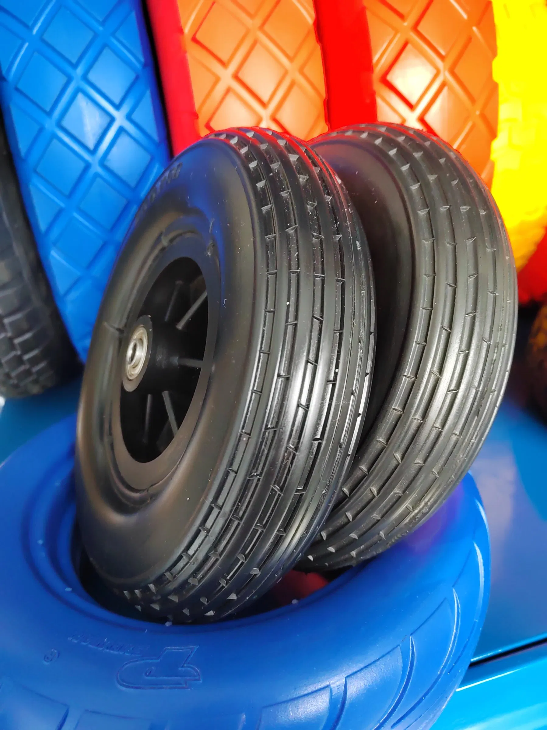 Small Wheelbarrow Wheel Kit Flat Free Rubber Solid Wheels for Yard Carts