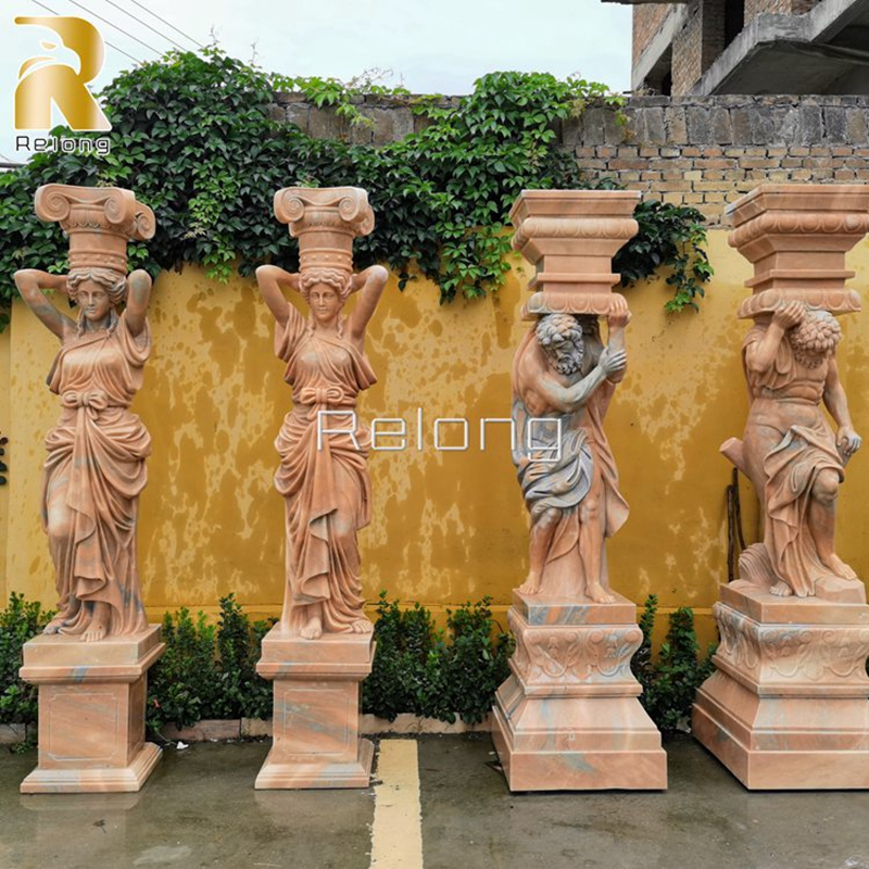 New Design Architectural Stone Pillar Hand Carved Natural Luxury Marble Column with Lady Sculpture Supplier