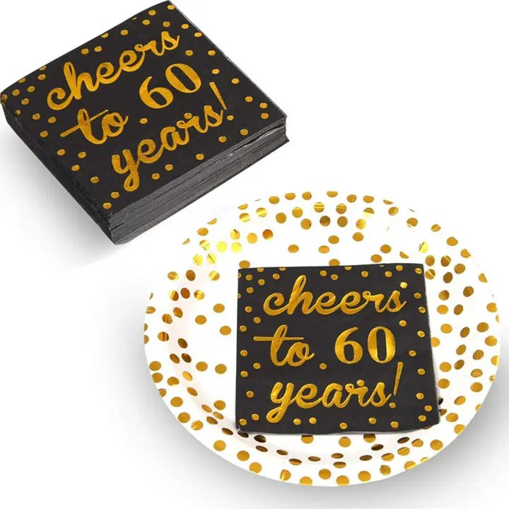 Wholesale 2/3ply Custom Napkins with Logo Foil Black Restaurant Wedding Party Beverage Personalized Cocktail Paper Napkin