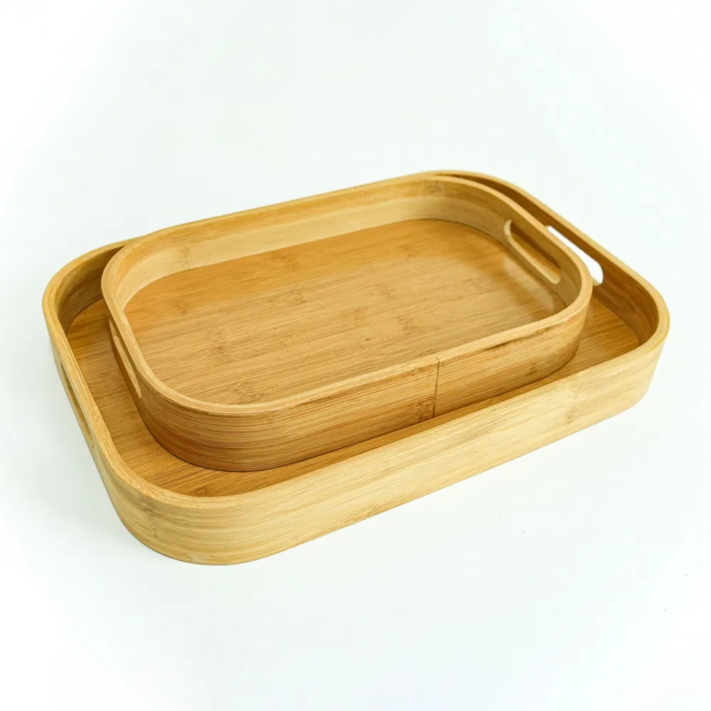 Restaurant Hotel Decorative Bamboo Serving Tray Set of 2 for Coffee Food Snack