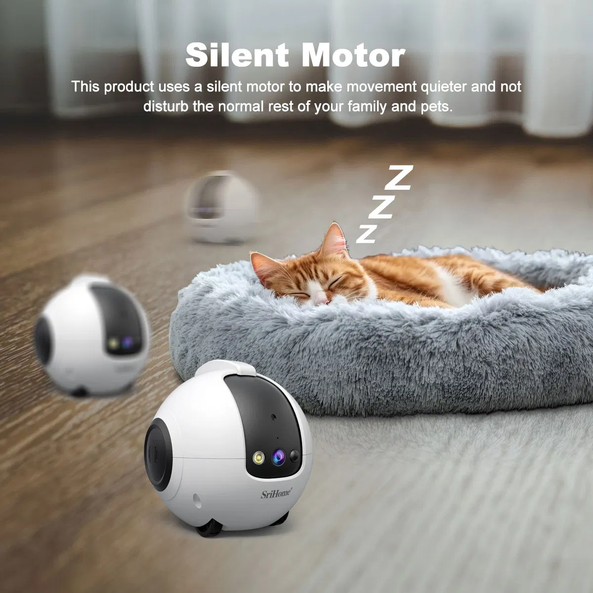 Camera Robot Mini Movable Pet Camera Battery Powered, Mobile Phone APP, Two-Way Call, Night Vision, Motion Detection, Video Recording