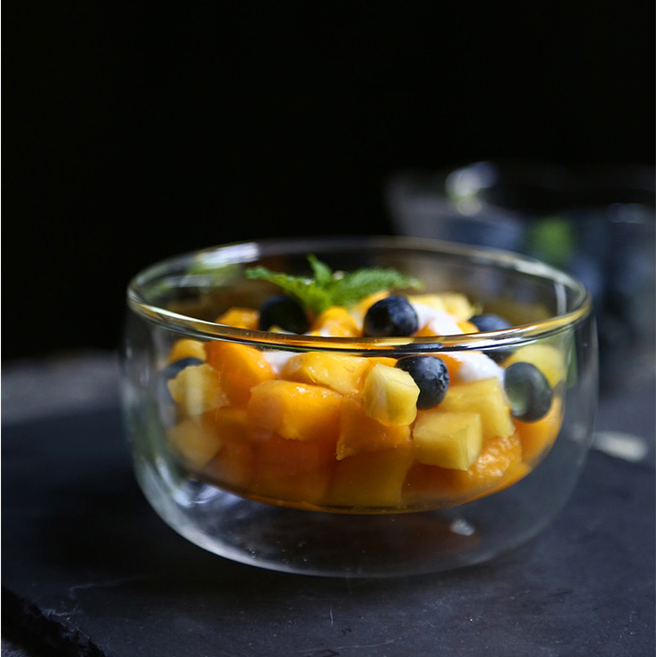 350ml Borosilicate Double Wall Glass Fruit/ Ice Cream Bowl, Borosilicate Glass Bowls