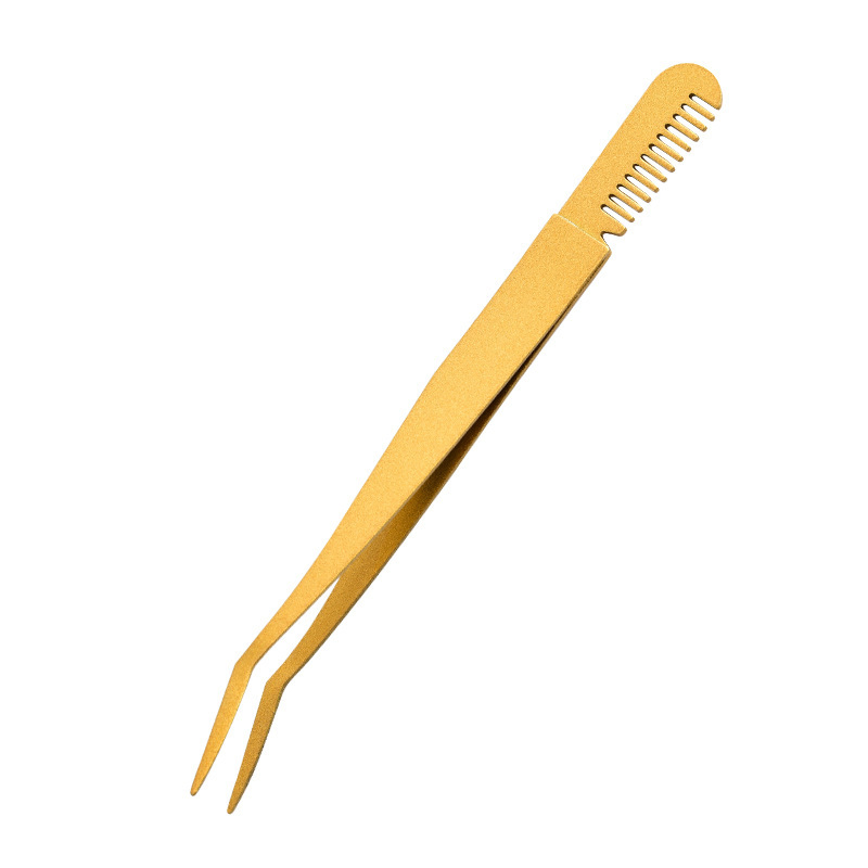 Slanted Tip Stainless Steel Eyebrow Shaping Lash Eyelash Extension Tweezers with Comb